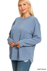 Zenana Full Size Raised Rib Round Neck Long Sleeve Top Plus Size OutfitFlow