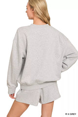 Zenana Fleece Long Sleeve Sweatshirts & Shorts Set Trendsi