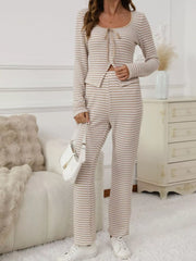 Striped Long Sleeve Top and Pants Set OutfitFlow