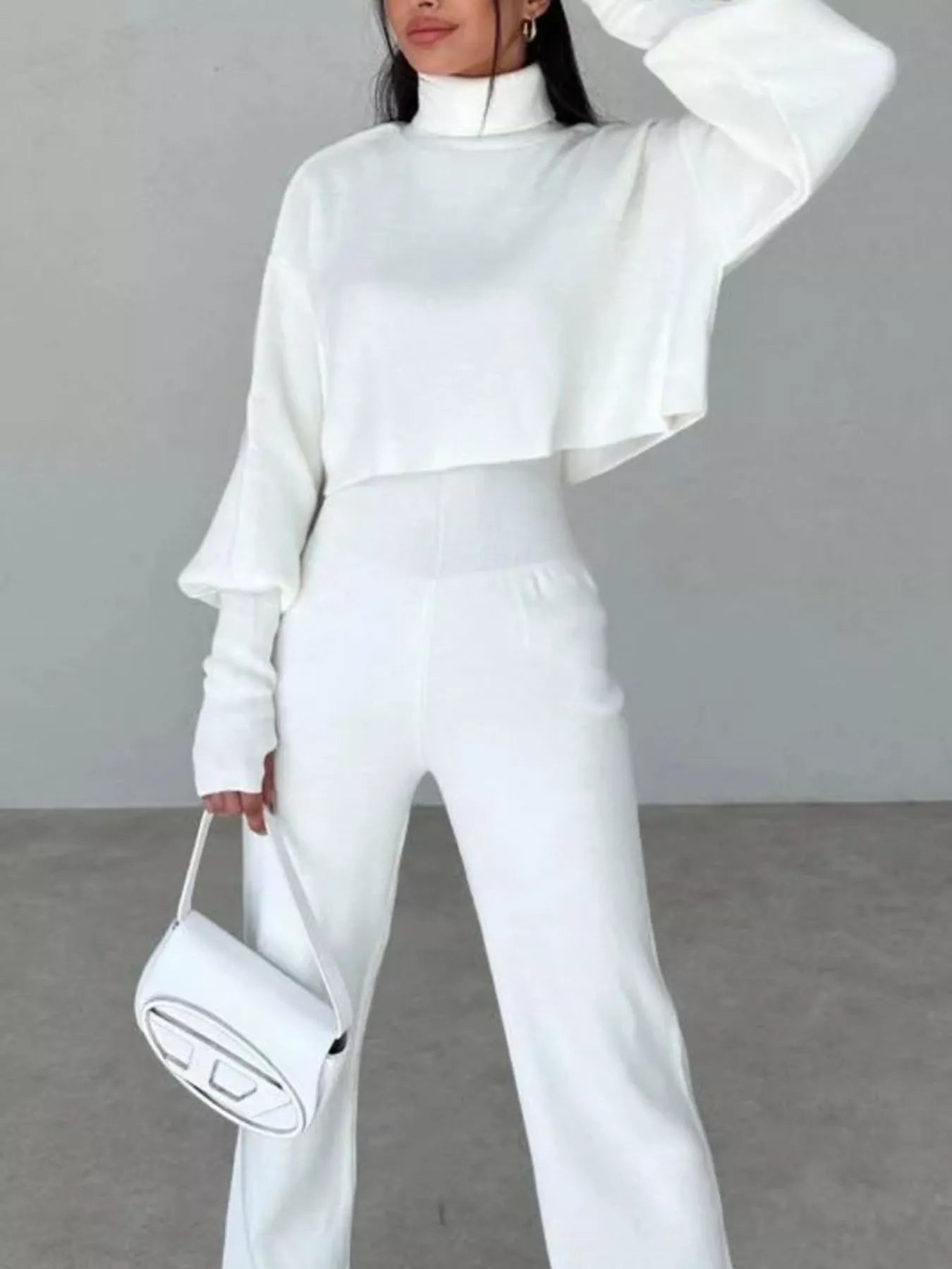 Turtleneck Long Sleeve Top & Pants Set OutfitFlow