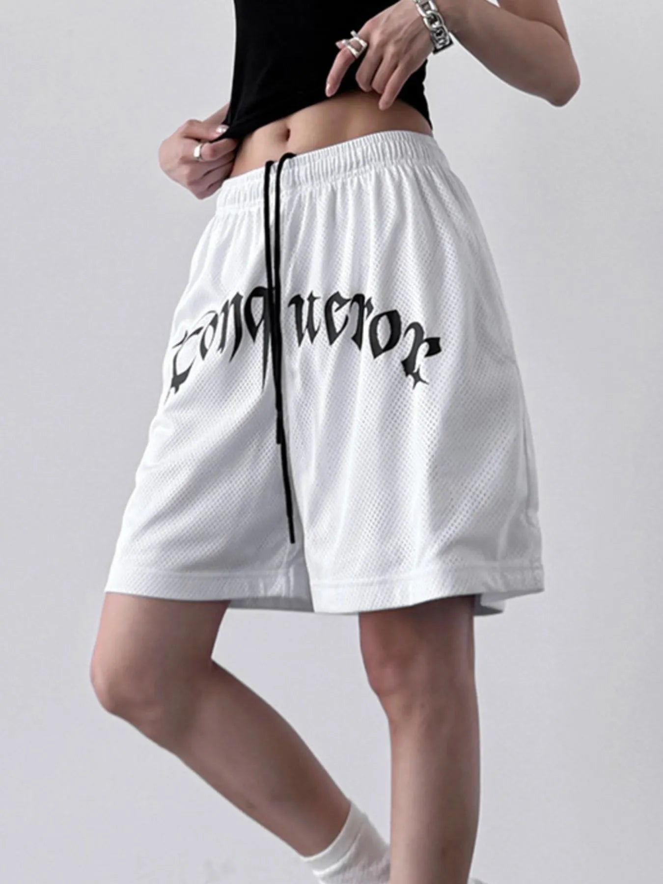 Drawstring Letter Shorts OutfitFlow