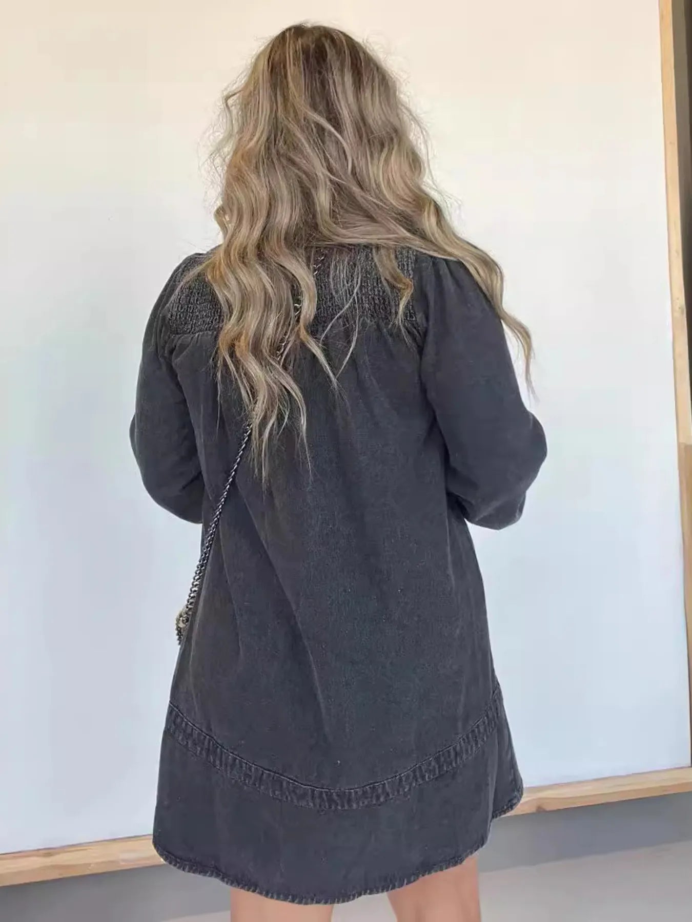 Full Size Button Front Long Sleeve Denim Dress Plus Size OutfitFlow