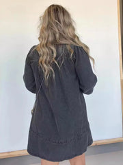 Full Size Button Front Long Sleeve Denim Dress Plus Size OutfitFlow
