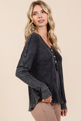 Outfit Flow - Mittoshop Washed V-Neck Long Sleeve Blouse