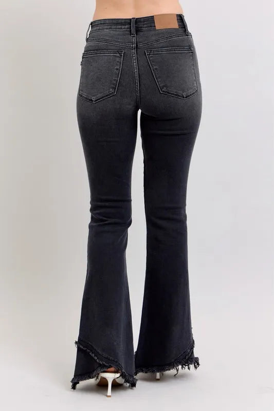 Judy Blue Full Size High Waist Flare W/ Mock Fray Tulip Hem Plus Size OutfitFlow