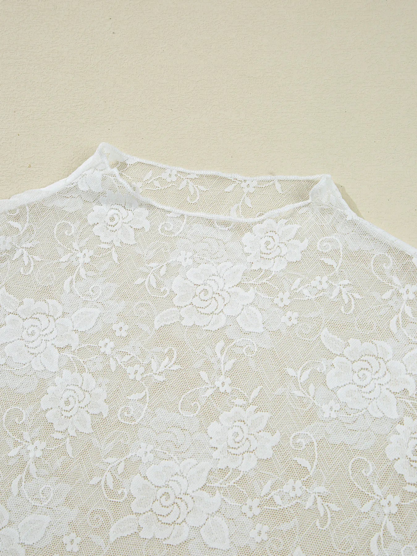 Sheer Floral Lace Mesh Mock Neck Long Sleeve Top OutfitFlow