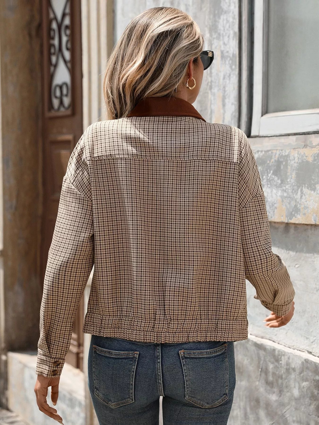 Plaid Zip Up Long Sleeve Jacket Trendsi