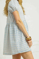 Umgee Lace Detail Short Puff Sleeve Mini Dress OutfitFlow
