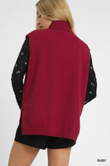 Umgee High-Low Turtleneck Sleeveless Sweater Top OutfitFlow