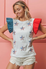BiBi American Flag Sequin Stars Top OutfitFlow