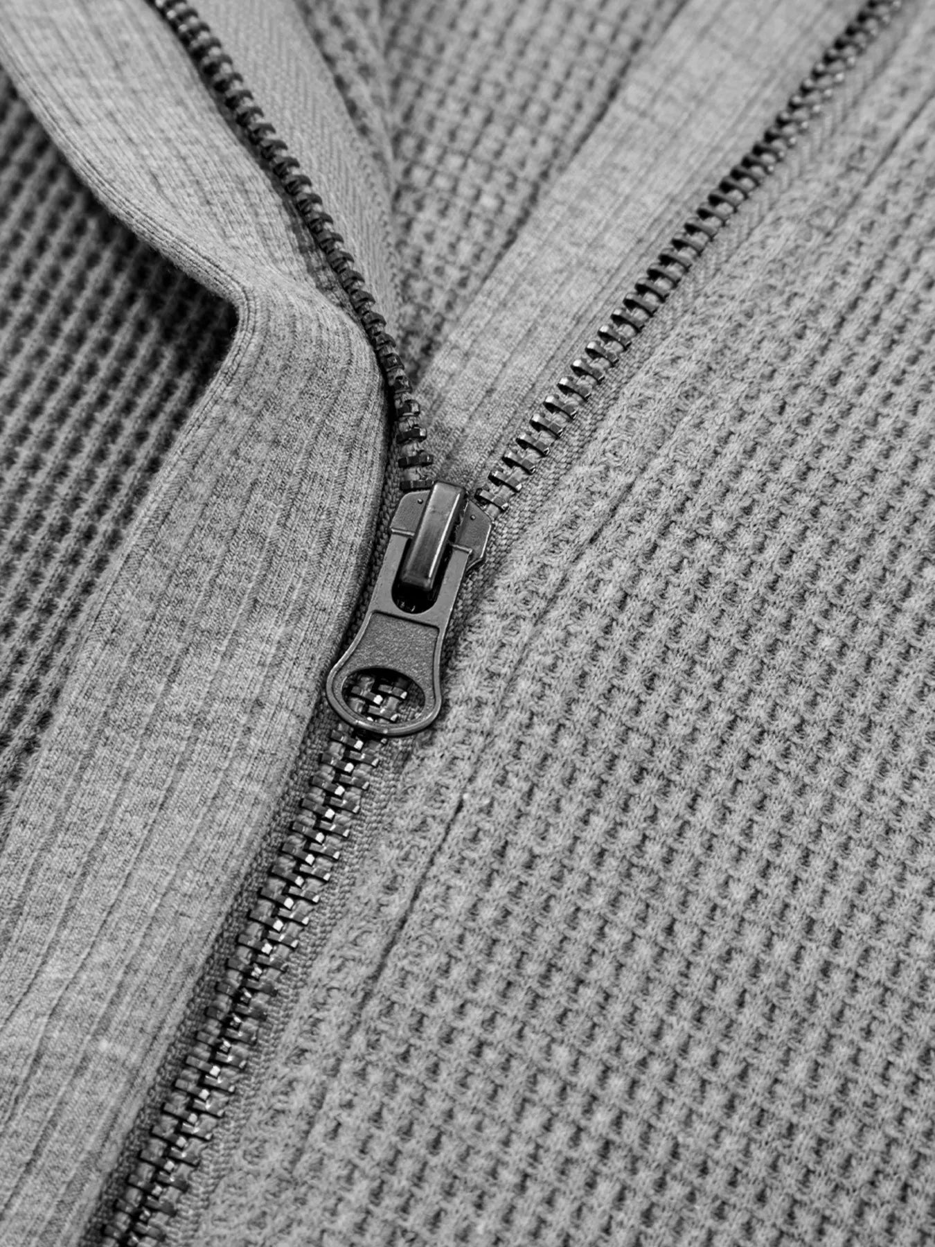 Waffle Splicing Zip Up Front Button Hooded Jacket OutfitFlow