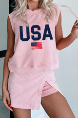USA Round Neck Tank and Shorts Set OutfitFlow
