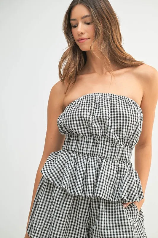 MABLE Gingham Tube Top and Shorts Set OutfitFlow