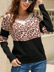 Leopard Long Sleeve Sweater Trendsi