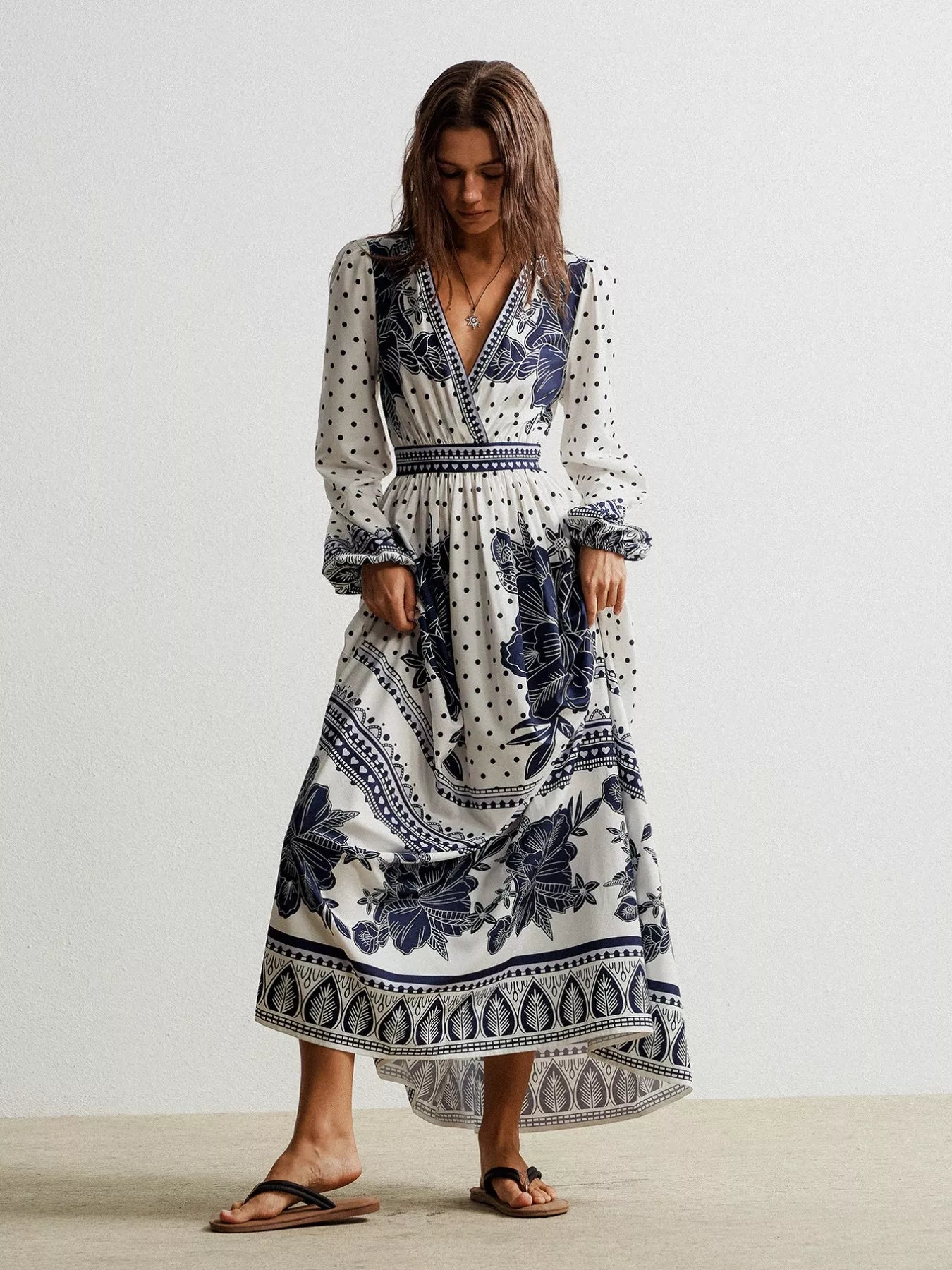 Floral Print Long Sleeve Maxi Dress OutfitFlow