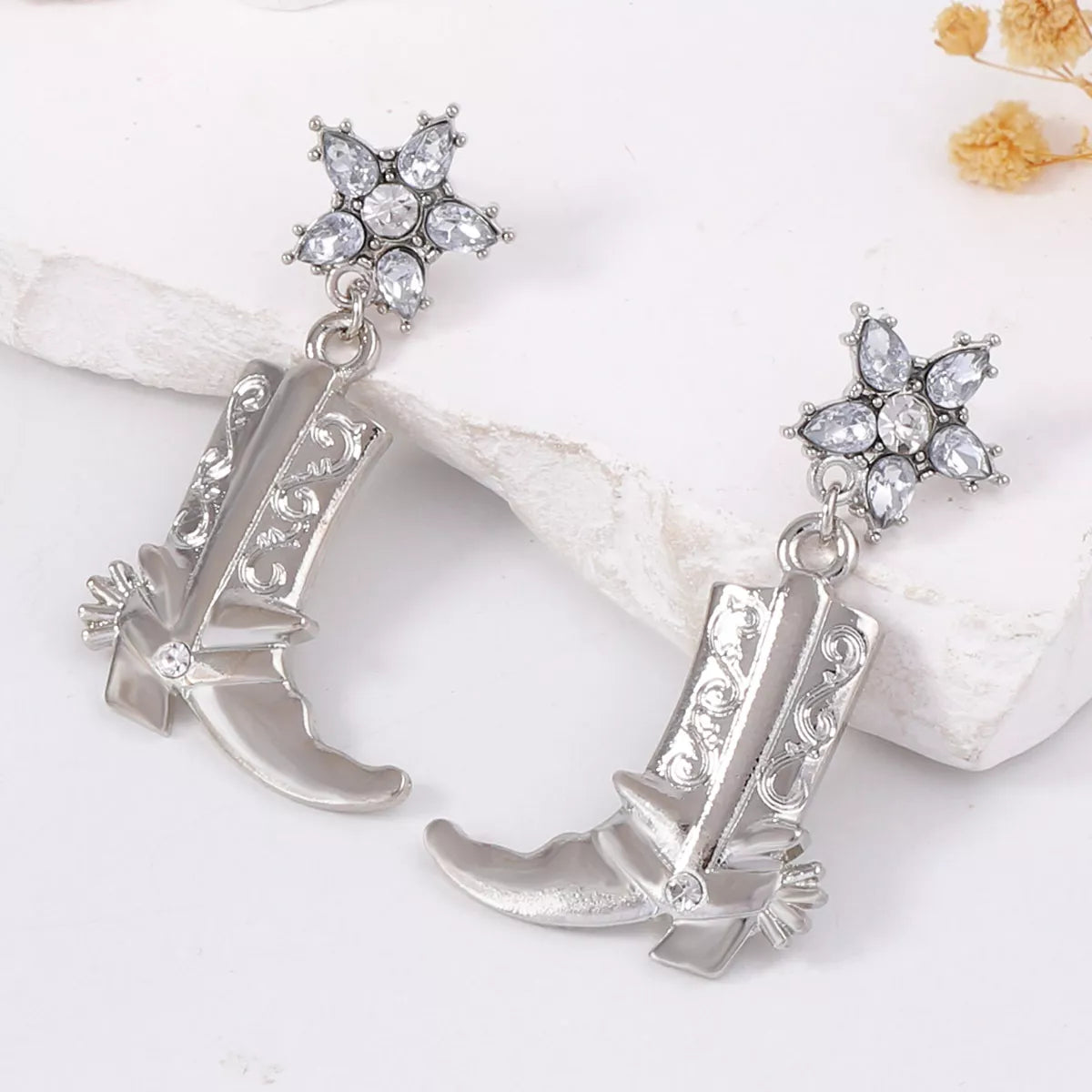 Western Style Boot Dangle Earrings Gray onesize OutfitFlow