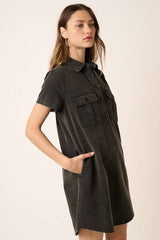 Mittoshop Button Detail Collared Neck Short Sleeve Shirt Dress OutfitFlow