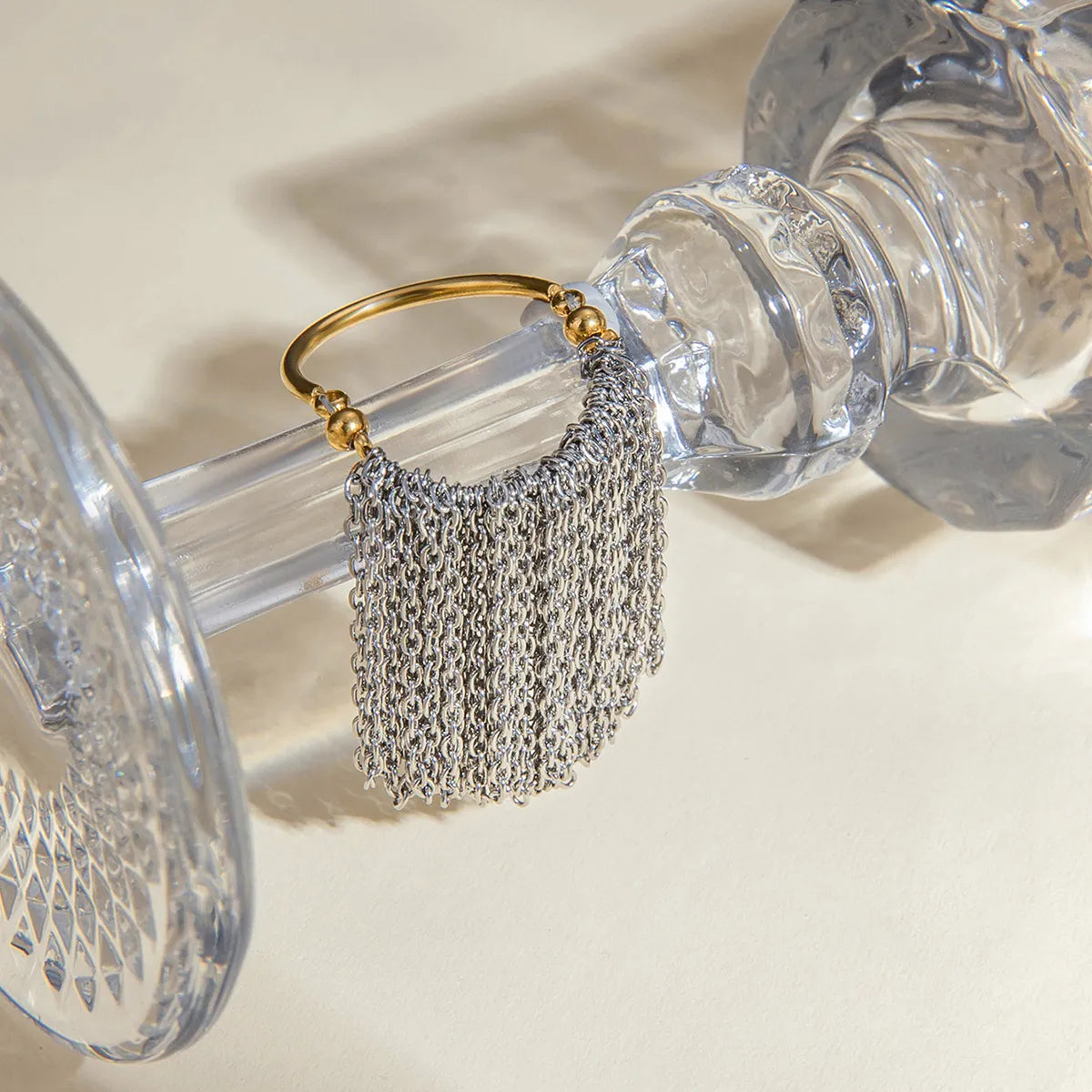 Stainless Steel Tassel Chain Dangle Ring OutfitFlow