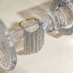 Stainless Steel Tassel Chain Dangle Ring OutfitFlow
