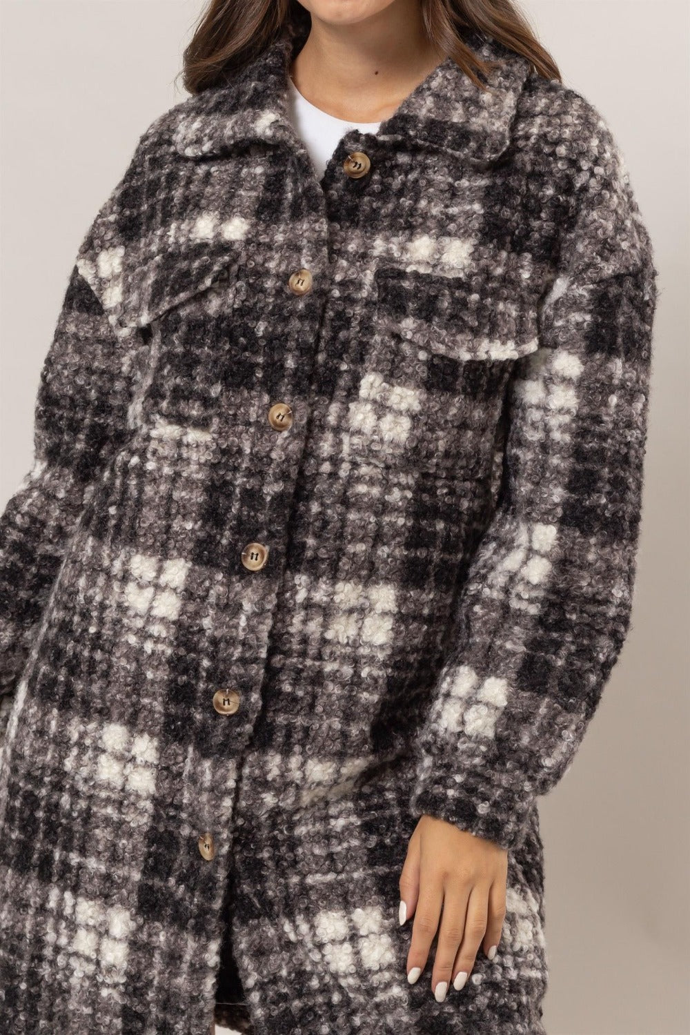 HYFVE Plaid Button Down Longline Jacket