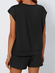 Round Neck Cap Sleeve Top and Shorts Set OutfitFlow