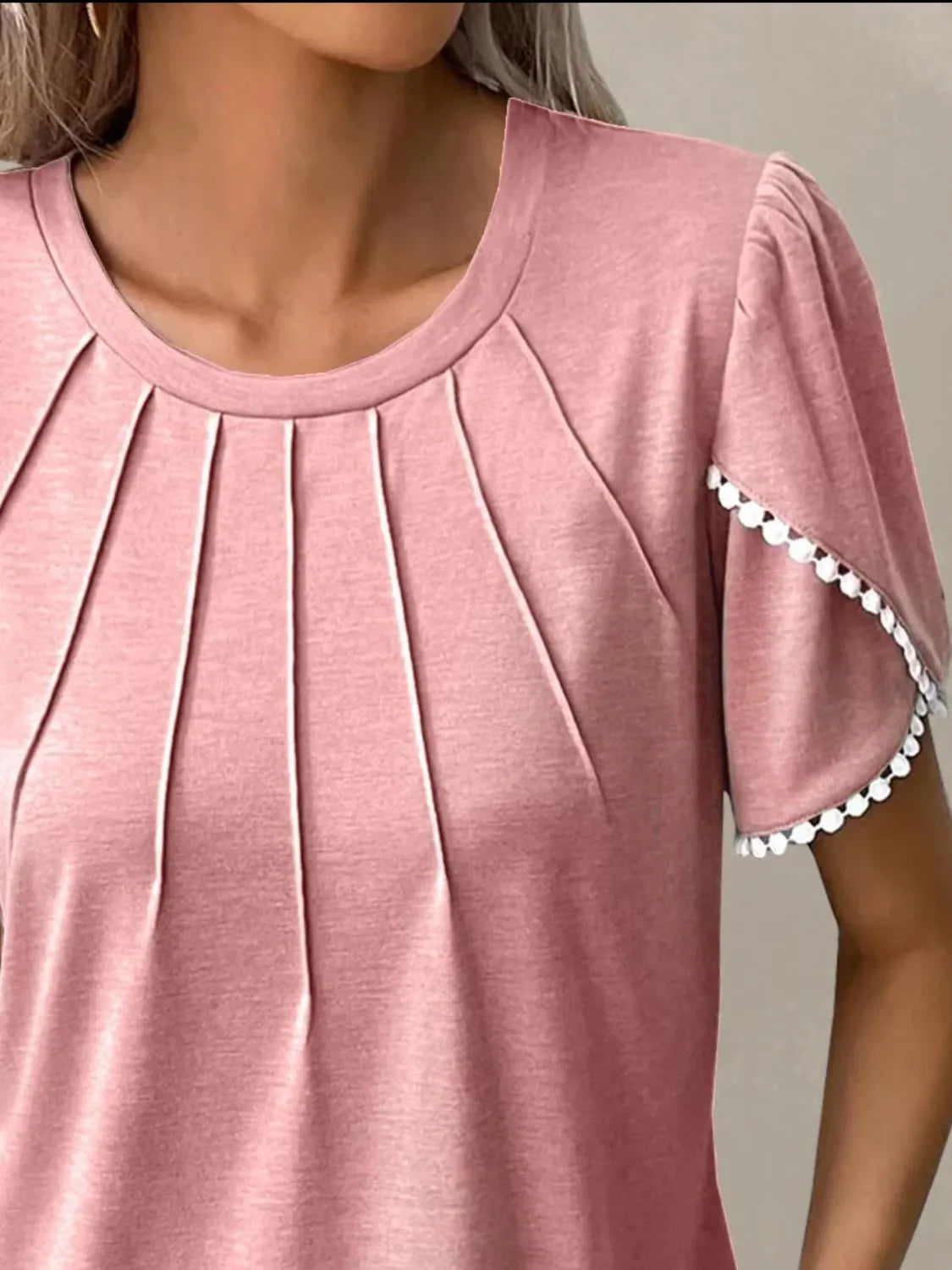 Full Size Round Neck Petal Sleeve Blouse Plus Size OutfitFlow
