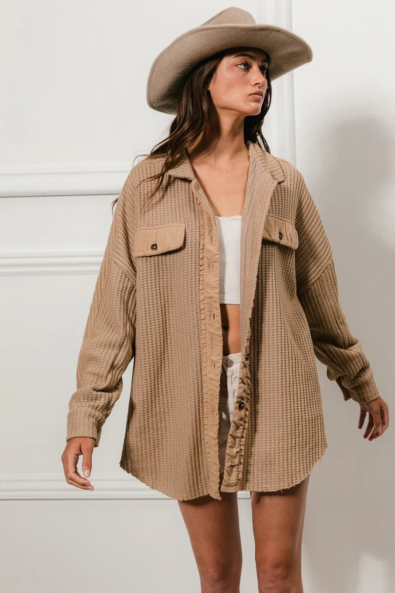 BiBi Heavy Waffle Oversized Shacket OutfitFlow