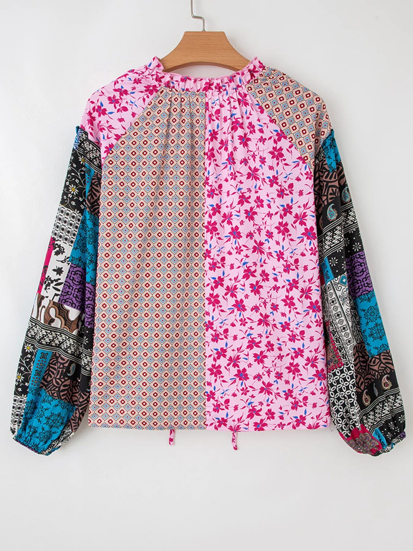 Boho Mixed Floral Drop Shoulder Bubble Sleeve Blouse OutfitFlow