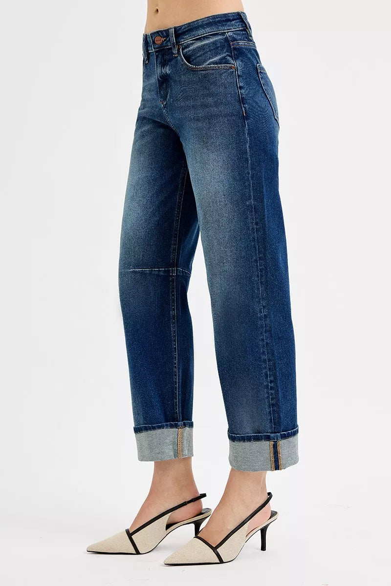RISEN Slouchy Crop Barrel Cuffed Jeans OutfitFlow