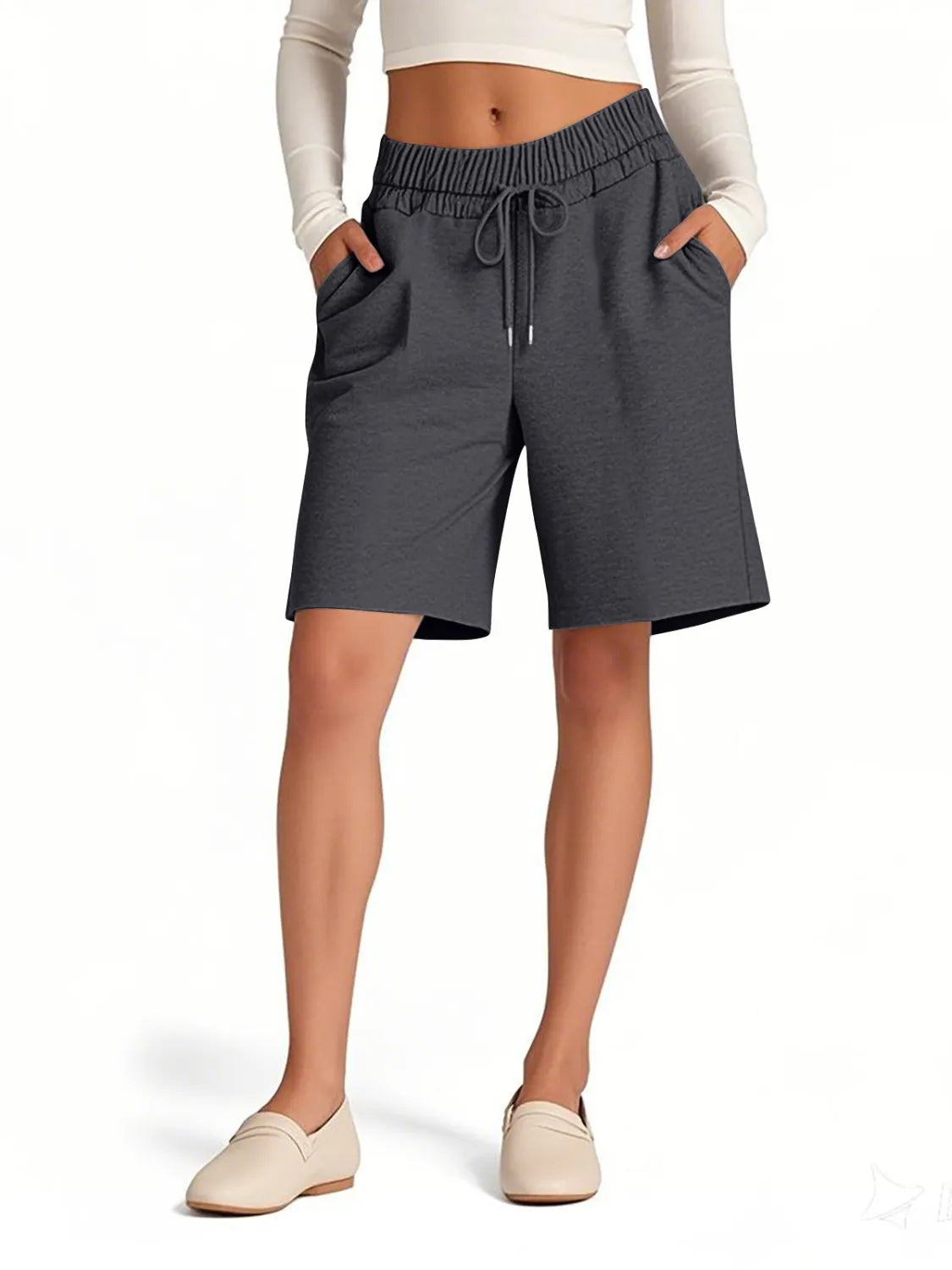 Drawstring Shorts with Pockets Dark Gray OutfitFlow