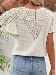 Lace V-Neck Flutter Sleeve Top OutfitFlow