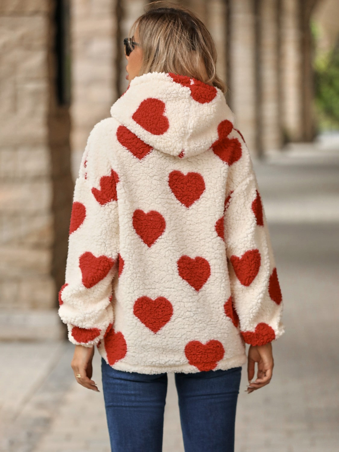 Outfit Flow - Fuzzy Heart Pocketed Dropped Shoulder Hoodie