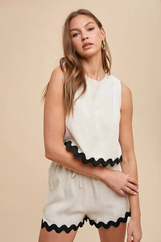 Annie Wear Ric Rac Trim Detailed Top & Shorts Set OutfitFlow