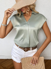 Johnny Collar Short Sleeve Blouse OutfitFlow