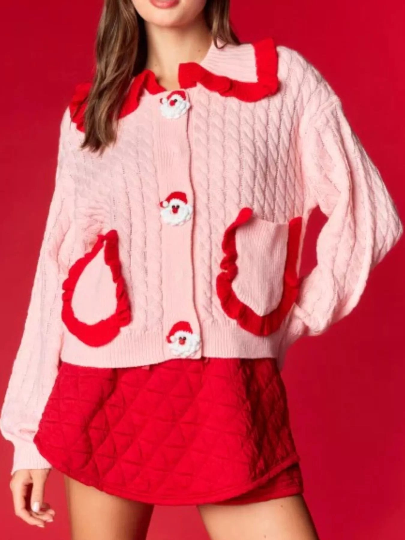 Christmas Santa Cable Knit Cardigan OutfitFlow