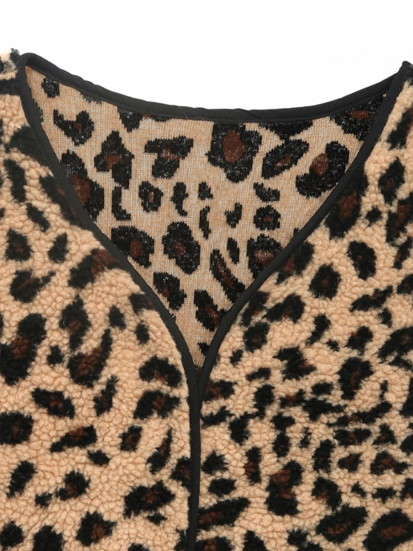 Leopard Fleece Vest Coat with Pockets Trendsi