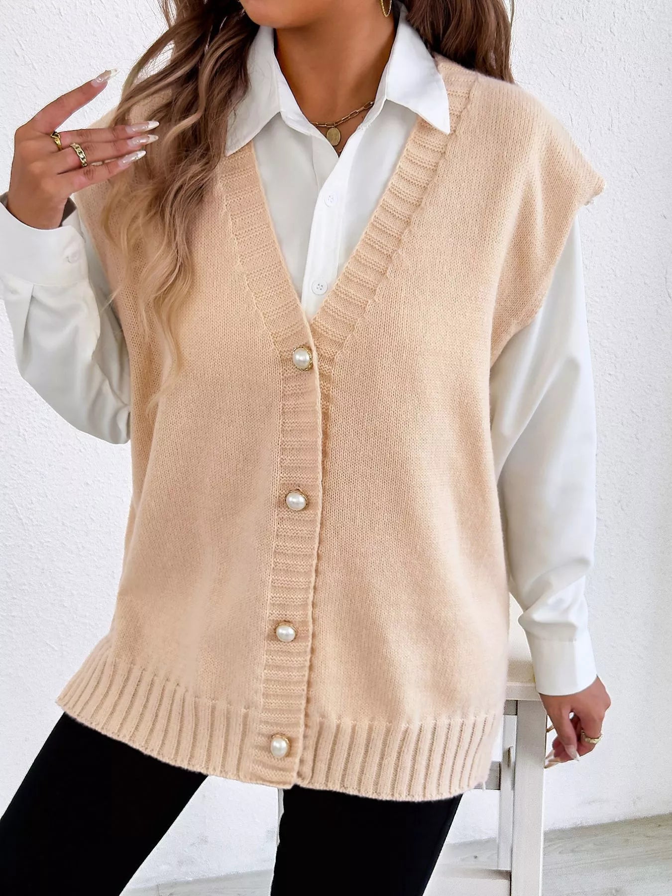 Button-Down Button Up Sweater Vest Trendsi