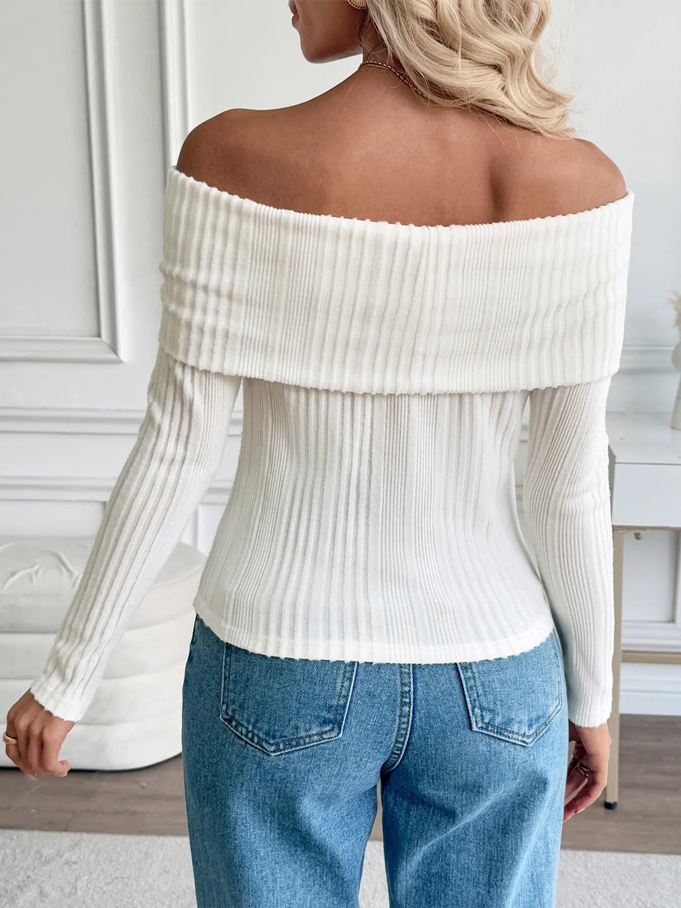 Off-Shoulder Ribbed Knit Top OutfitFlow