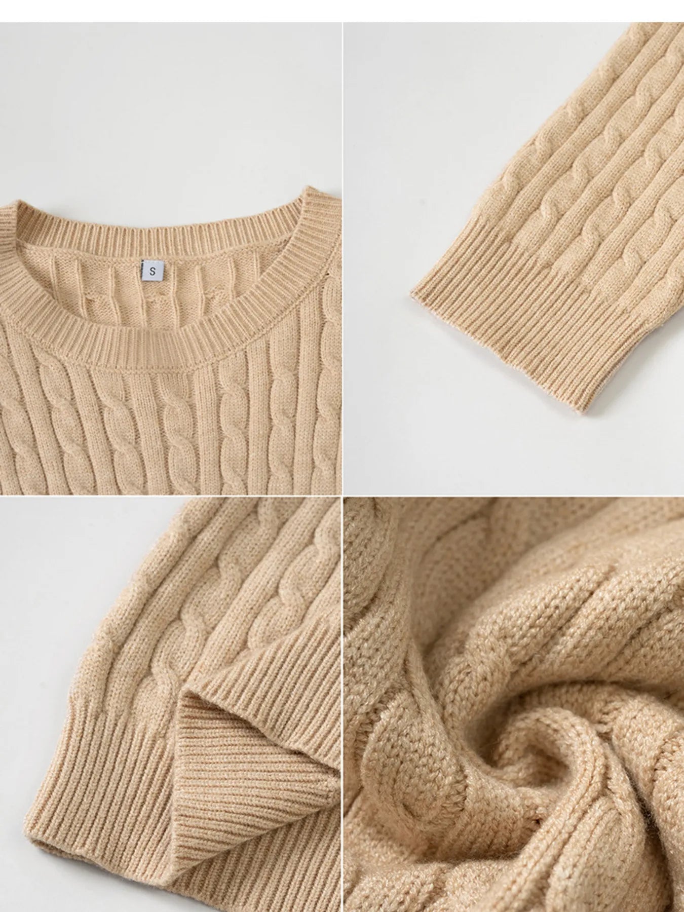 Cable-Knit Round Neck Pullover Sweater OutfitFlow
