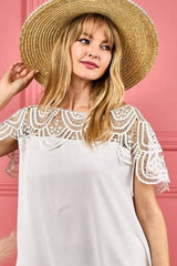 BiBi Crochet Lace Yoke Detailed Wrinkled Dress OutfitFlow