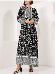 Printed Notched Balloon Sleeve Maxi Dress OutfitFlow