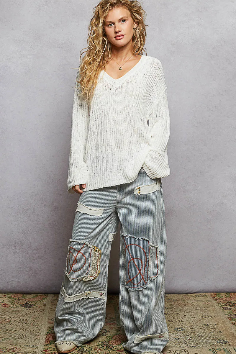 POL Oversized V-Neck Knit Top OutfitFlow