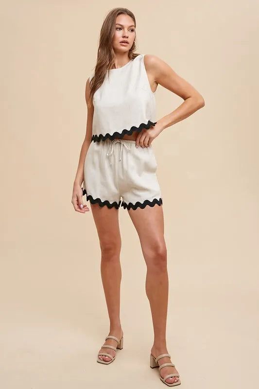 Annie Wear Ric Rac Trim Detailed Top & Shorts Set OutfitFlow