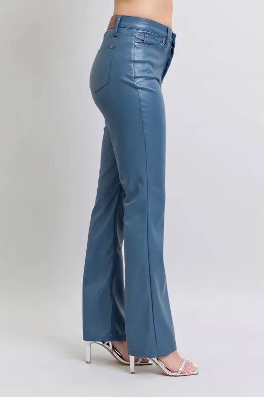 Judy Blue Full Size High Waist Tummy Control Faux Leather Bootcut Pants Plus Size OutfitFlow