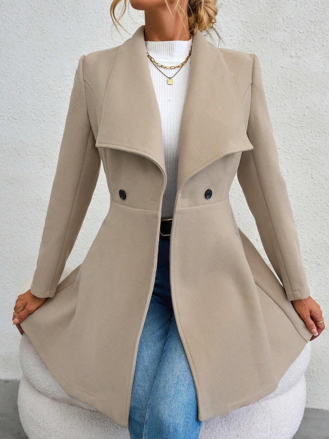 Outfit Flow - Collared Neck Button Up Long Sleeve Coat