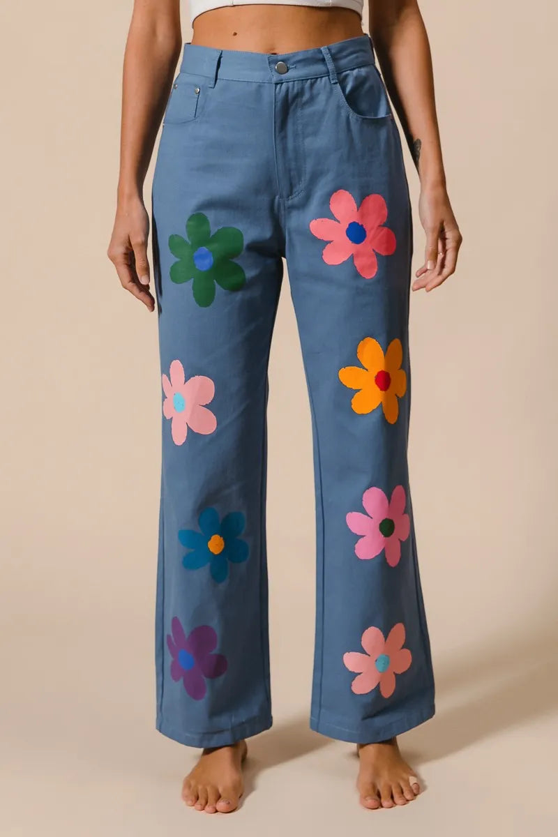 BiBi Flower Print Straight Legs Pants OutfitFlow