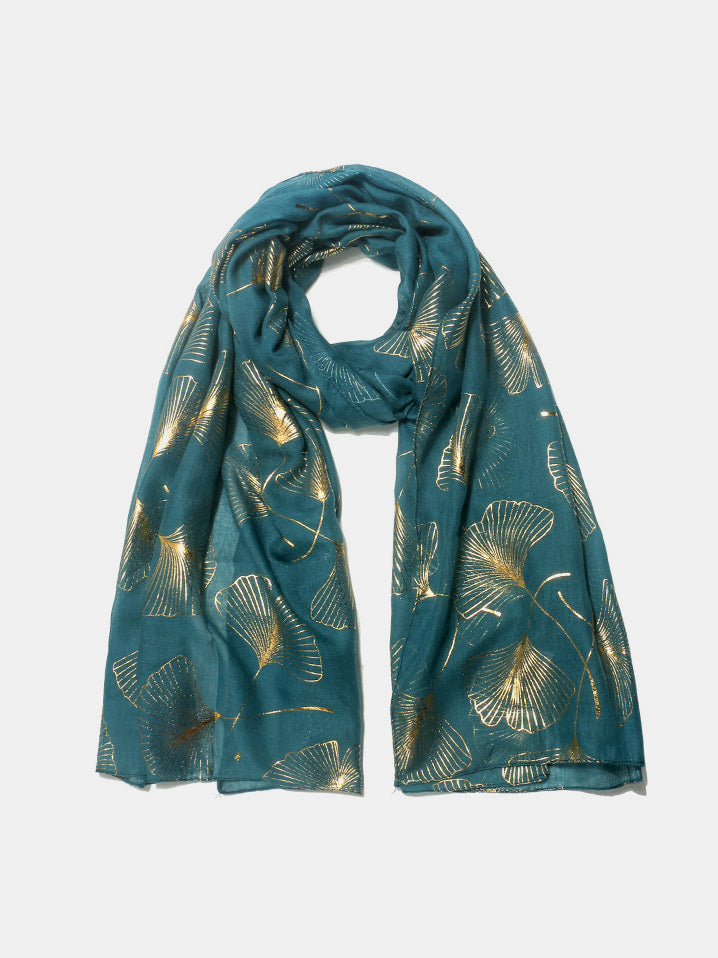Ginkgo Leaf Polyester Scarf Green One Size OutfitFlow
