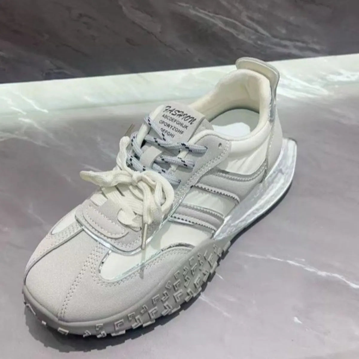 Round Toe Flats Athletic Gray OutfitFlow