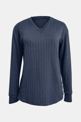 Outfit Flow - Textured V-Neck Long Sleeve T-Shirt