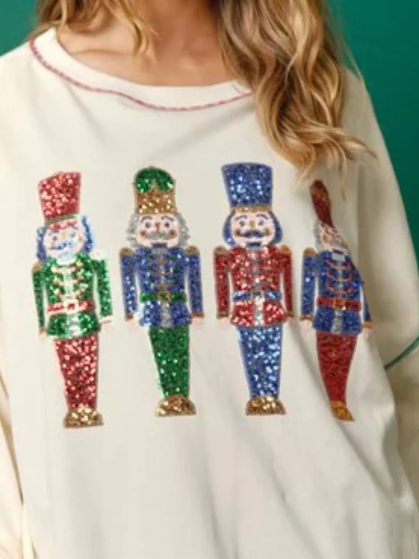 Christmas Nutcracker Sequin Round Neck Sweatshirt OutfitFlow